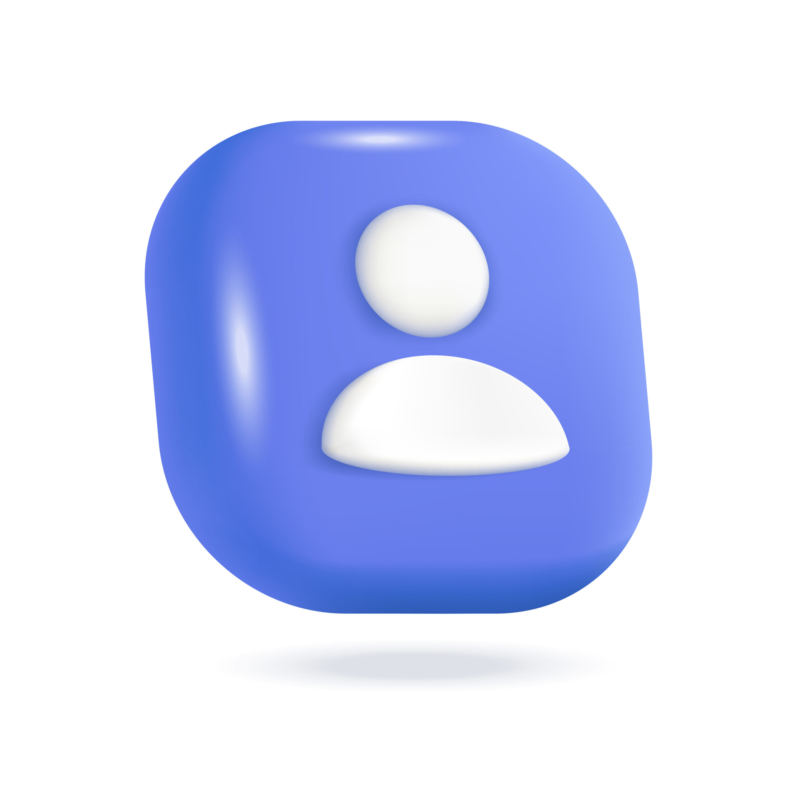 Contact icon 3d vector illustration. Blue button with user profile symbol for networking sites or apps in cartoon style isolated on white background. Online communication, digital marketing concept